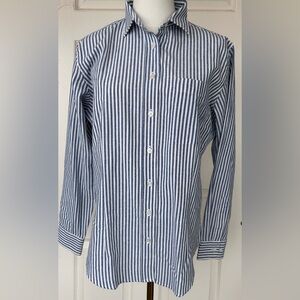 Camixa Women’s Linen Blouse‎ Blue & White Pinstripes Size Large